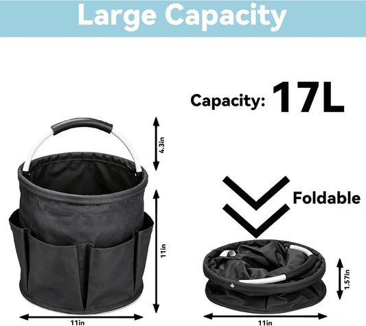 Cleaning Caddy with Handle, 17L Foldable Organizer with 6 Pockets | 600D Oxford Fabric, Durable, Waterproof, Large Capacity, Space-Saving Foldable, Multi Cleaning Bucket Bag for Home, Garden