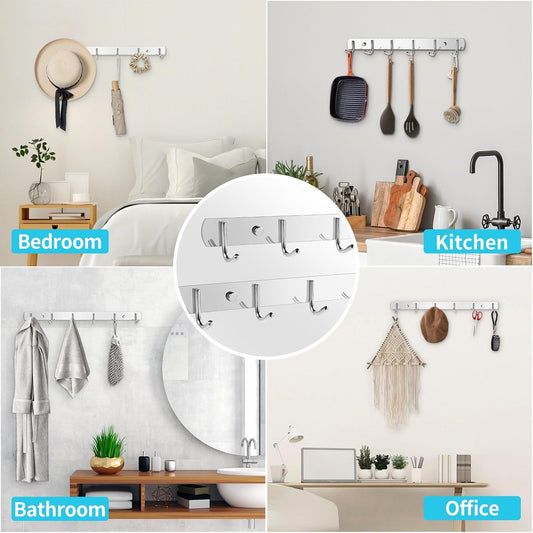 Coat Rack Wall Mount, 2Pack 6 Hooks Stainless Steel Towel Hooks