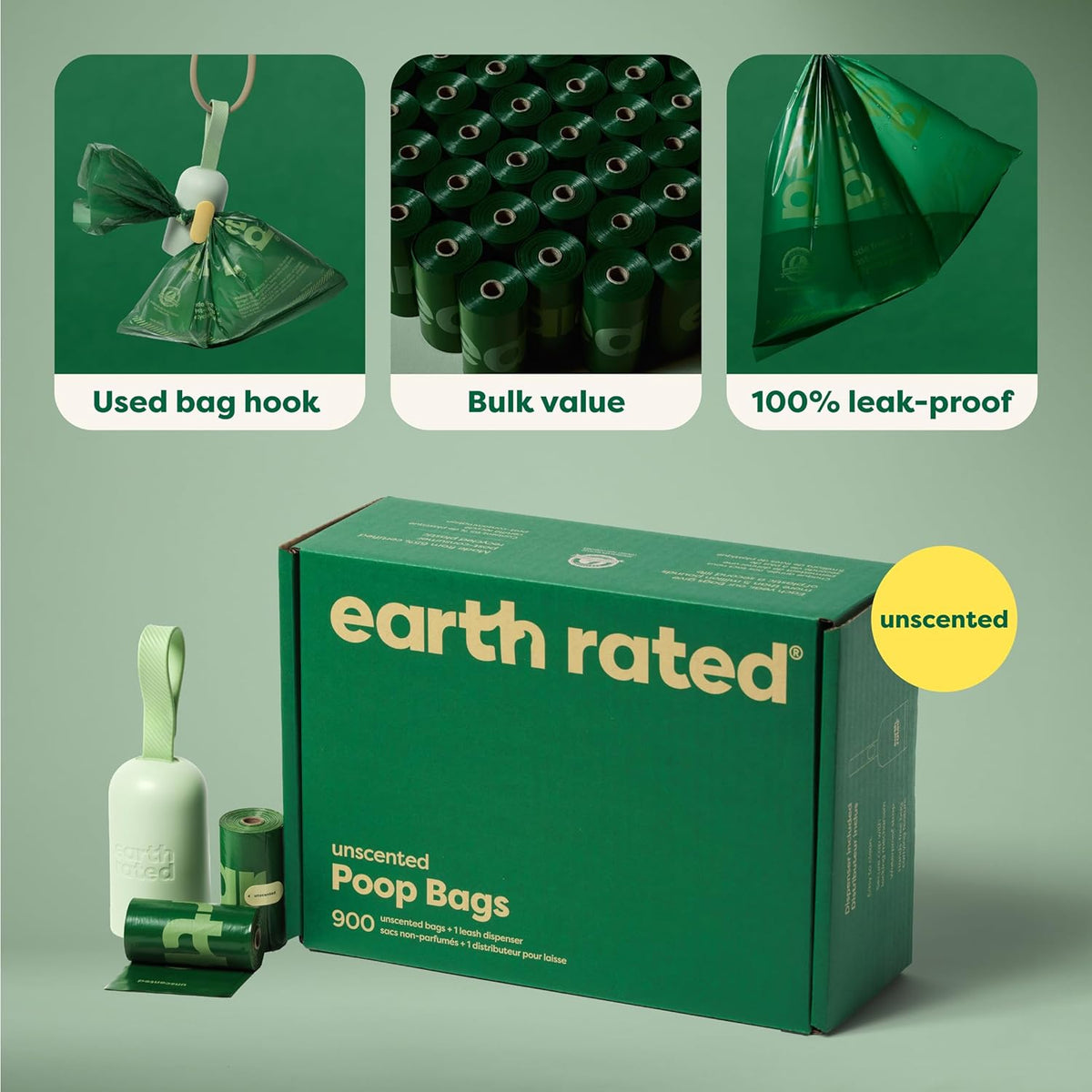 Dog Poop Bag Holder, Durable and Guaranteed Leakproof, Unscented, Dispenser with Starter Roll