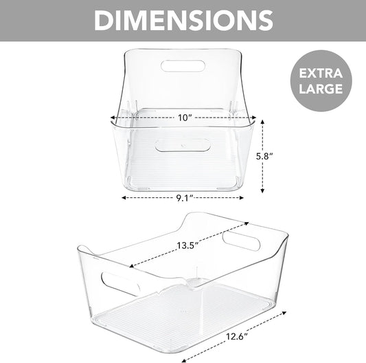 2 Pack Plastic Storage Bins, Extra Large Pantry Organizer, 13.5" x 10" Clear Storage Containers and Organizer Bins, Multi-Use Bins for Home, Kitchen, Closet and Cabinet