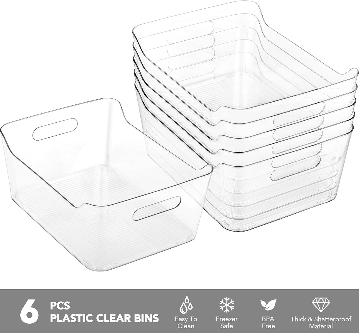 2 Pack Plastic Storage Bins, Extra Large Pantry Organizer, 13.5" x 10" Clear Storage Containers and Organizer Bins, Multi-Use Bins for Home, Kitchen, Closet and Cabinet