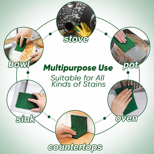 Heavy Duty Scouring Pads, 24 Pack Green Scrub Pads for Cleaning