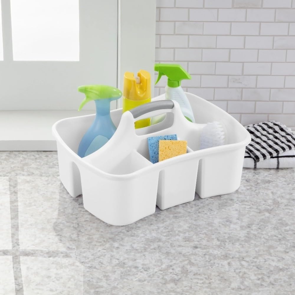 Divided Caddy, Easy Carry, Handy Plastic Utility Storage, White