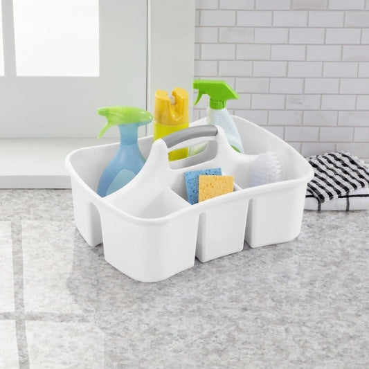 Divided Caddy, Easy Carry, Handy Plastic Utility Storage, White