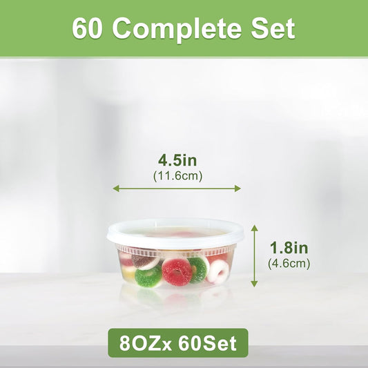 60 Sets (120-Piece) Deli Containers with Lids, 32/16/8 oz X 20 Set Each | Leak-Proof & BPA Free Airtight Takeout Plastic Food Storage Containers for Soup, Freezer/Microwave