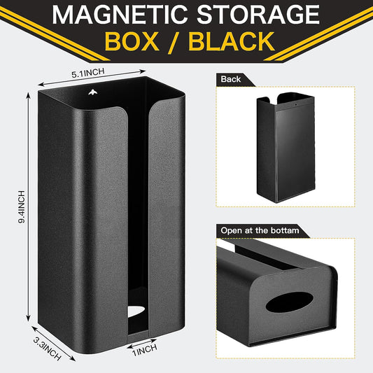 2 Pcs Magnetic Suction Plastic Bag Holder Wall Mount Plastic Grocery Bag Organizer Wide Opening Dispenser Fingerprint Resistant Smudge Proof Saver for Pantry, Black