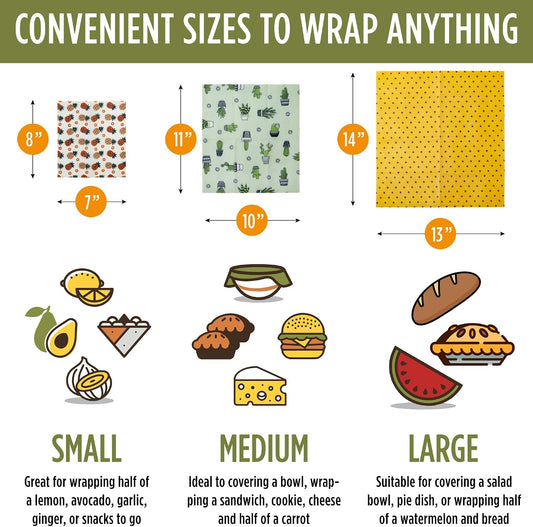 . Versatile Beeswax Wraps,Set of 7-Fresh Food Keeper, Durable & Easily Cleaned, Sustainable Step Towards a Zero-Waste Kitchen, Unique Designs (Pineapple, Cactus, Star)