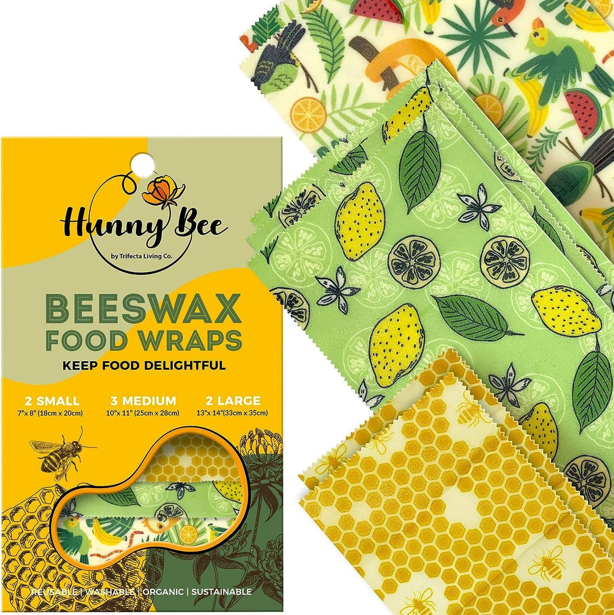 . Versatile Beeswax Wraps,Set of 7-Fresh Food Keeper, Durable & Easily Cleaned, Sustainable Step Towards a Zero-Waste Kitchen, Unique Designs (Pineapple, Cactus, Star)