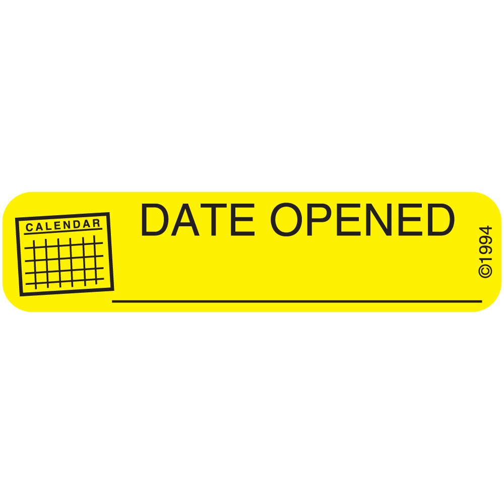 1-672 "Date Opened" Permanent Paper Label, 1 9/16" x 3/8", Yellow, Pack of 1000