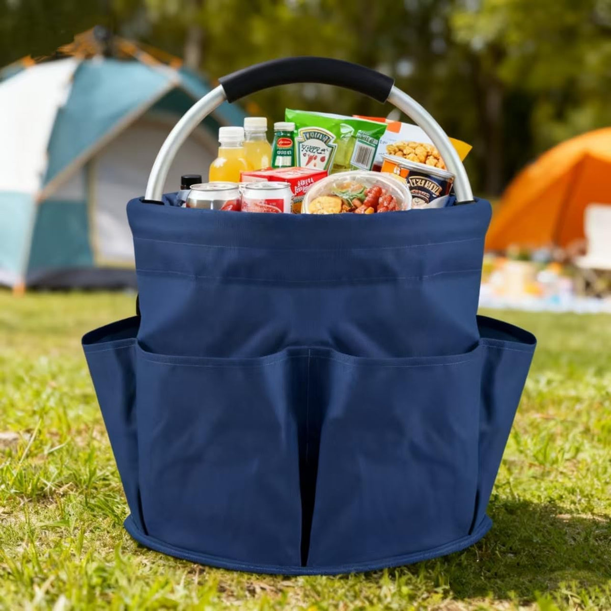 Cleaning Caddy for Cleaning Supplies Collapsible Cleaning Caddy with Handle | 17L Cleaning Caddy- Heavy Duty Oxford Cleaning Supplies Organizer - Multi-Pocket Foldable Storage Bucket (Navy Blue)