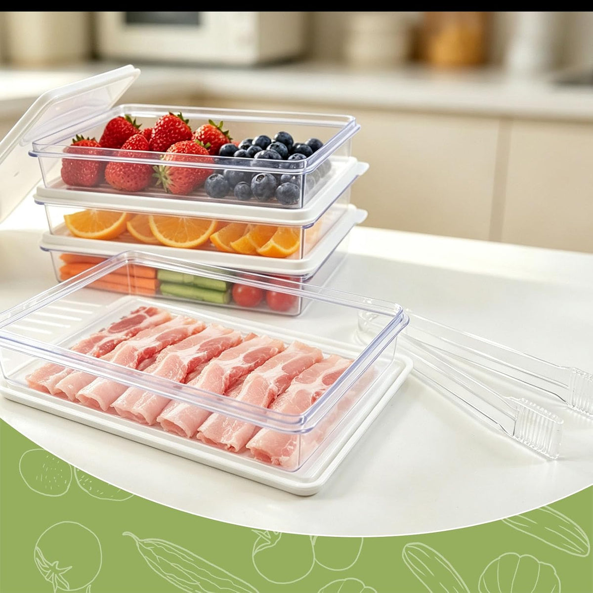 Deli Meat Container for Fridge with Lid, 4-Layer Stackable Bacon Container for Refrigerator with Clip, Clear Cold Cuts Storage Containers for Cheese Cold Cuts Bacon, BPA Free