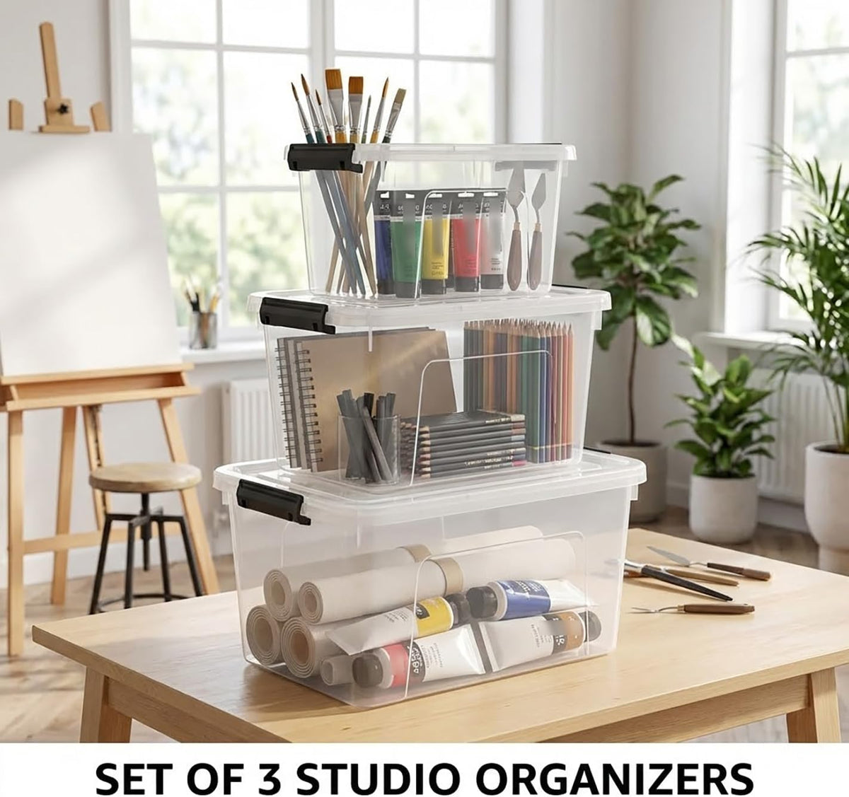 Clear Storage Latch Box/Bin, 2-Pack Plastic Organizing Container with Handle and Lids (7 QT/16QT)