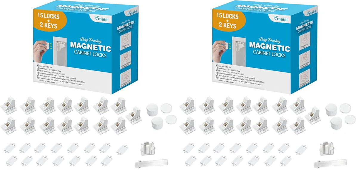 Adhesive Magnetic Cabinet Locks (12 Locks and 2 Keys)