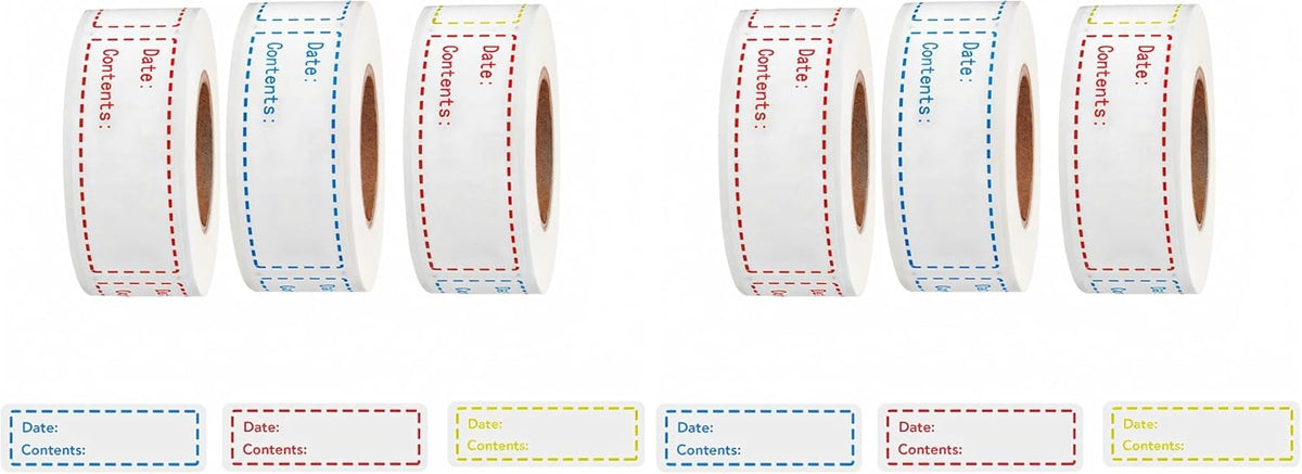 Freezer Labels 375pcs - 3"x1" Self-Adhesive Removable Food Labels | Write-On Waterproof & Oil-Proof Tape for Containers, Meal Prep & Pantry Organization (3 Rolls, 3 Colors)