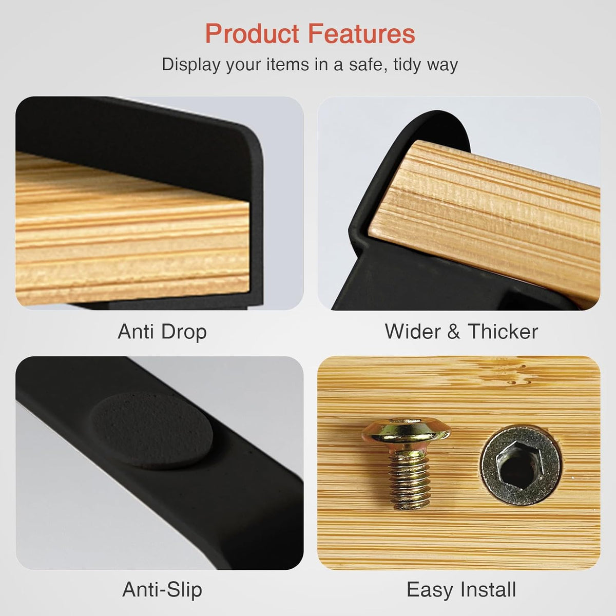 Cabinet Shelf Organizer Set of 4, Kitchen Counter Shelf Riser for Plates Dishes Cups Mugs Spices, Pantry Cupboard Cabinet Organizers and Storage Shelves Rack Insert for Countertop (Bamboo Wood)