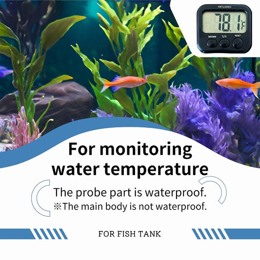 Digital Thermometer with External Sensor, Magnet, Suction Cup, Water Thermometer, Aquarium, Refrigerator, Freezer (Black)