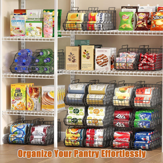 Stackable Can Rack Organizer for Kitchen Pantry | Soda Can Organizer and Food Storage Dispenser for Pantry Cabinets. Foldable Wire Rack Keeps Canned Food Organized