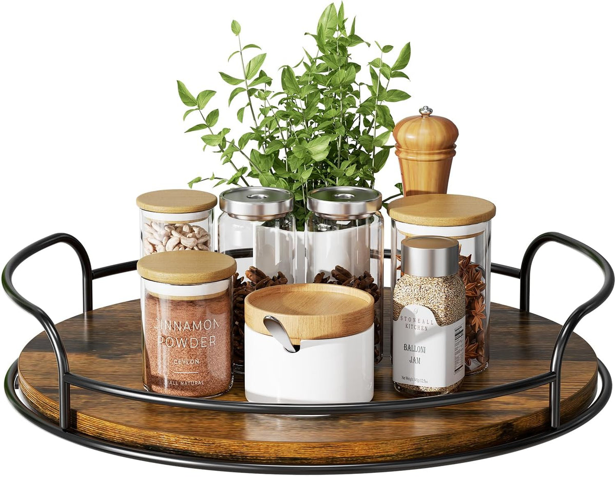 LAMU 9'' 10'' Lazy Susan Turntable Organizer for Table Top Cabinet, Wooden Lazy Susan for Kitchen, Pantry, Countertop, Bathroom Vanity, Spice Organization, Wood Decor