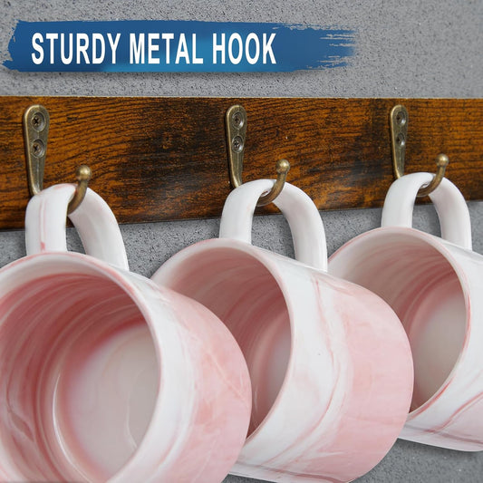Wall Mount Coffee Mug Holder - Rustic Wood and Iron, Holds Up to 24 Mugs (3Pack) for Kitchen, Home, Coffee Bar