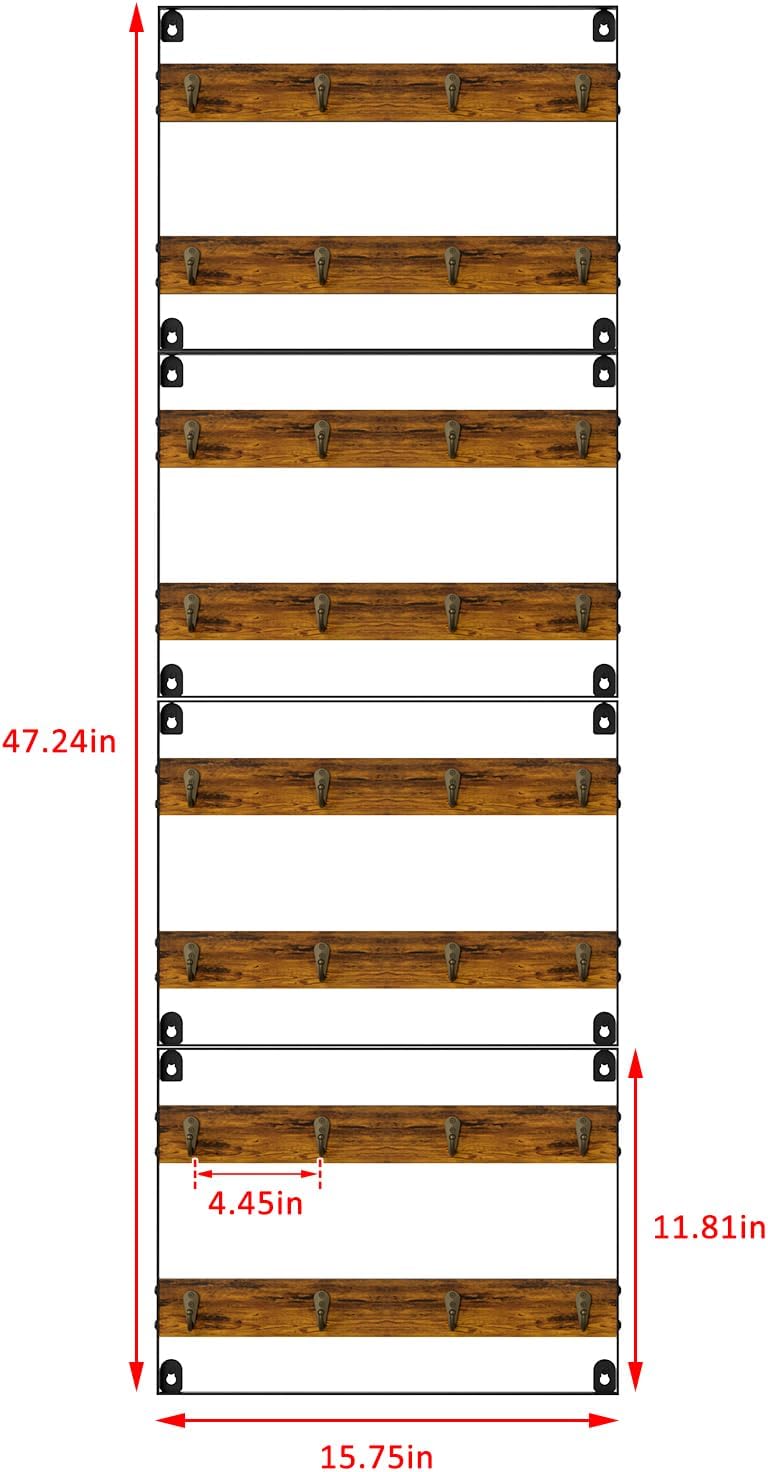 Wall Mount Coffee Mug Holder - Rustic Wood and Iron, Holds Up to 24 Mugs (3Pack) for Kitchen, Home, Coffee Bar