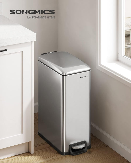 SONGMICS Kitchen Trash Can with Lid, 13-Gallon (50 L) Slim, Stainless Steel