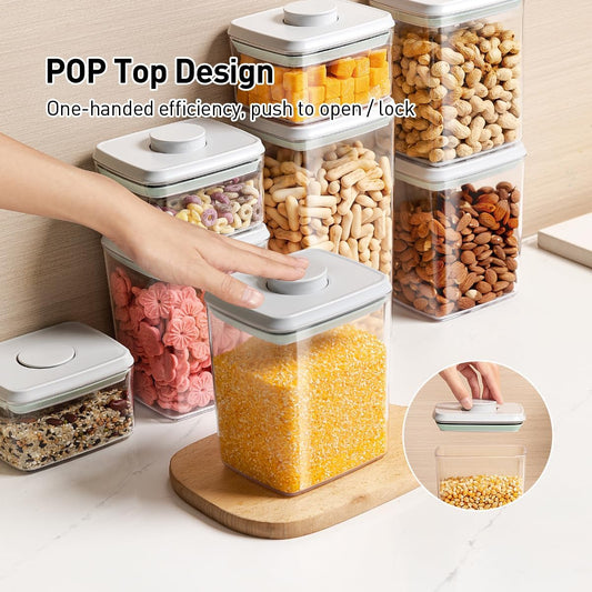Airtight Food Storage Containers,1.3Qt Pop Food Containers with Lids, Stackable One Button Opening Kitchen Pantry Organizers and Storage, BPA-Free Food Containers Set for Snacks Candy Spices