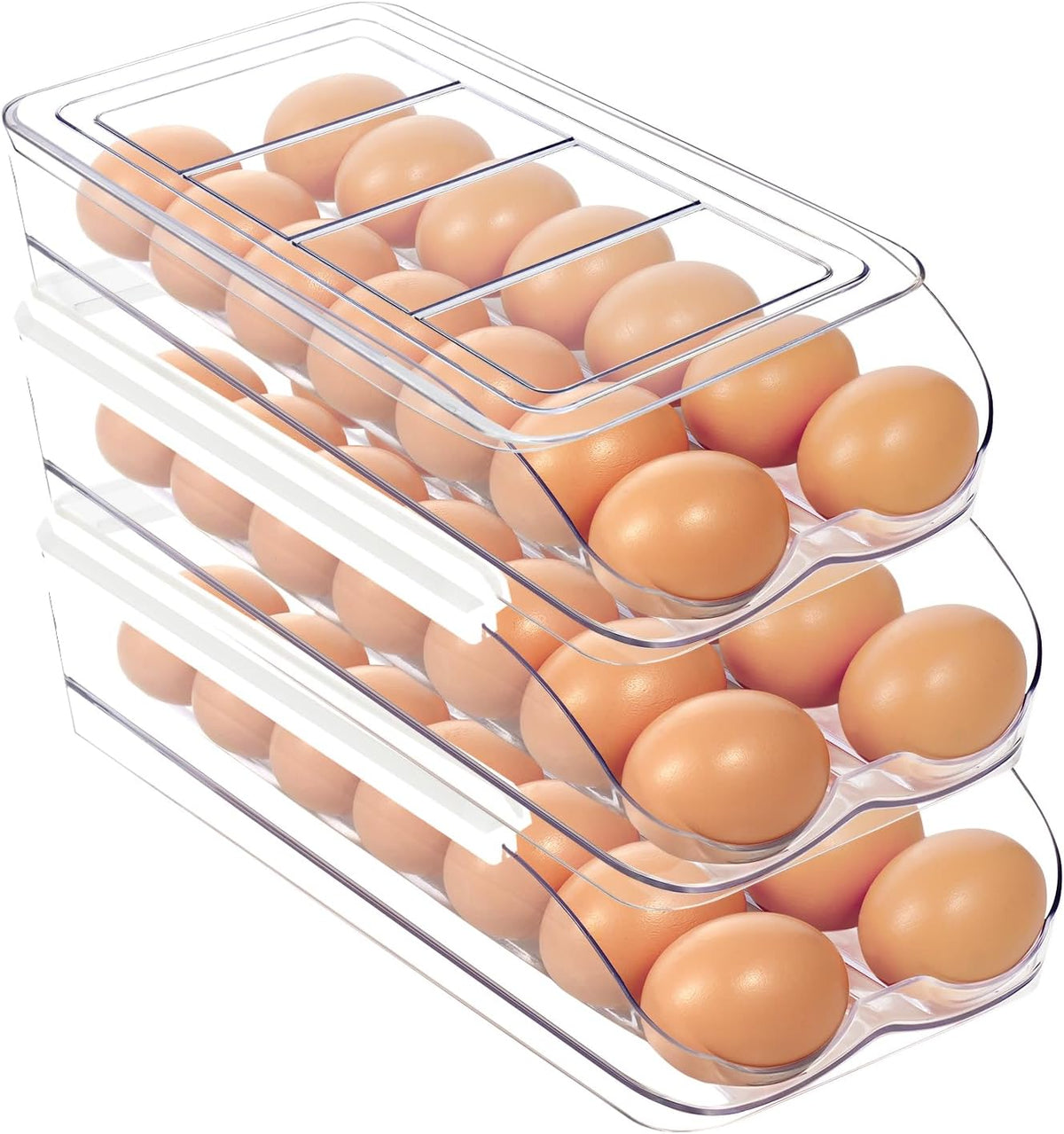 Egg Holder for Fridge, Automatic Rolling Egg Organizer for Refrigerator, Clear Plastic Egg Container & Tray, Stackable Dispenser and Storage Bin with Sturdy Lid to Saving Space -2 Layer