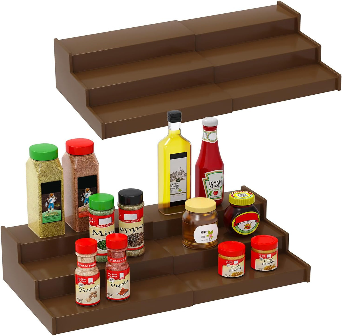 Spice Rack Organizer for Cabinet, 3 Tier Expandable Bamboo Spice Storage for Kitchen Cupboard Pantry