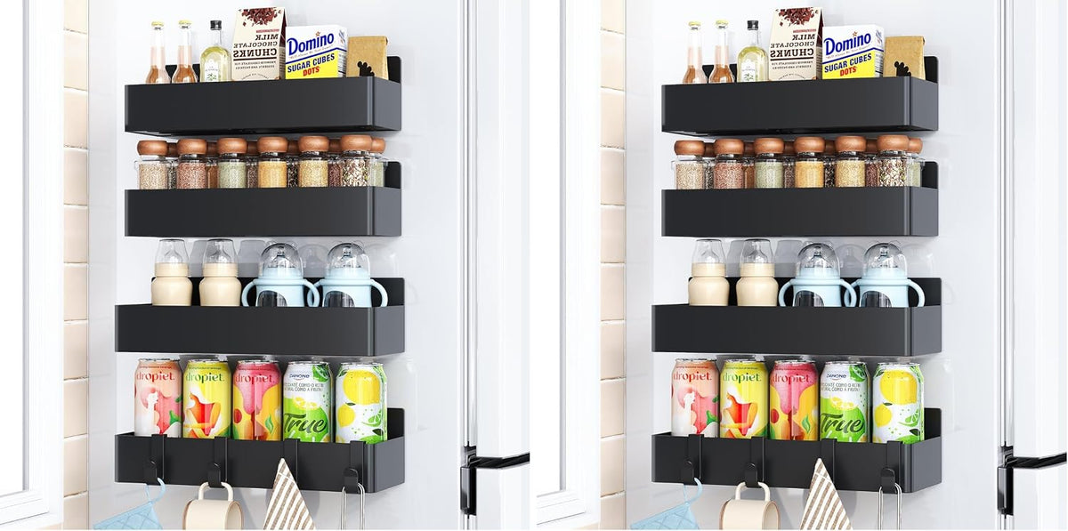 Magnetic Spice Rack for Refrigerator, Kitchen Organizer and Storage Shelf, Black …