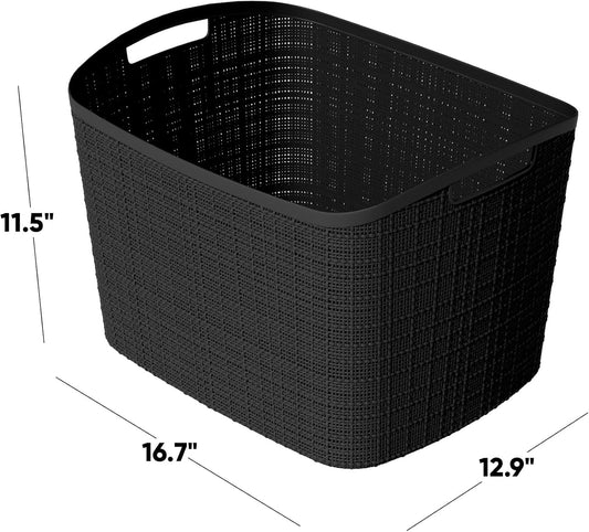 Curver Set of 4 Large 20L Jute Decorative Plastic Organization and Storage Baskets - Perfect Bins for Home Office, Closet Shelves, Kitchen Pantry and All Bedroom Essentials, White