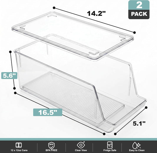 Oprunsy Can Organizer 2 Pack Stackable Refrigerator Dispenser Rack | Fits soda, beer & energy drinks saves fridge space durable BPA-free plastic