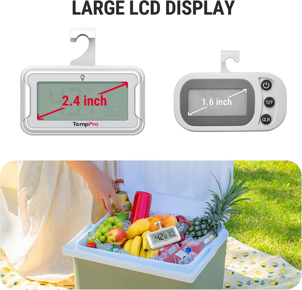 TempAir Refrigerator Thermometer 4 Pack, Large Backlit LCD Display