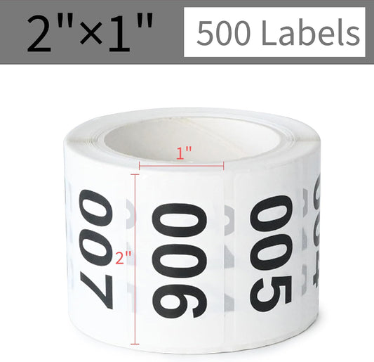 2 x 1 Inch Numbered Inventory Stickers 001-500