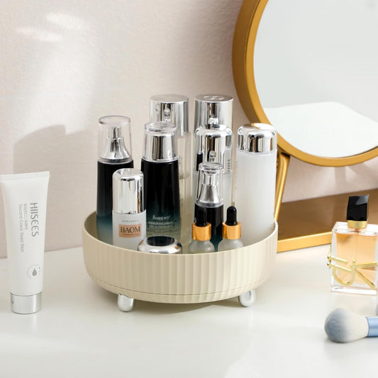 360 Rotating Makeup Perfume Organizer Skincare Tray, Small Grey | 360 Degree Spinning Lazy Susan Organizer Lotion Cosmetics Storage for Dresser, Vanity, Bathroom Countertop