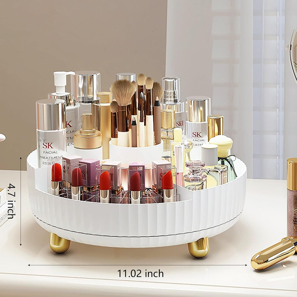 360 Rotating Makeup Perfume Organizer Skincare Tray, Small Grey | 360 Degree Spinning Lazy Susan Organizer Lotion Cosmetics Storage for Dresser, Vanity, Bathroom Countertop