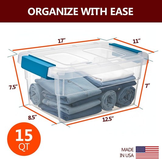 Clear Plastic Storage Bins with Lids Stackable Storage Bins (15 Quart)