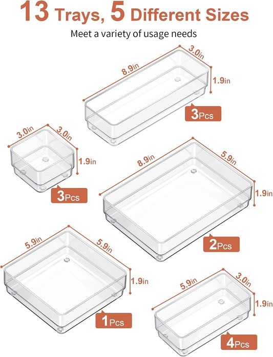 Drawer Organizer 5-Size Desk Makeup Drawer Organizer Clear