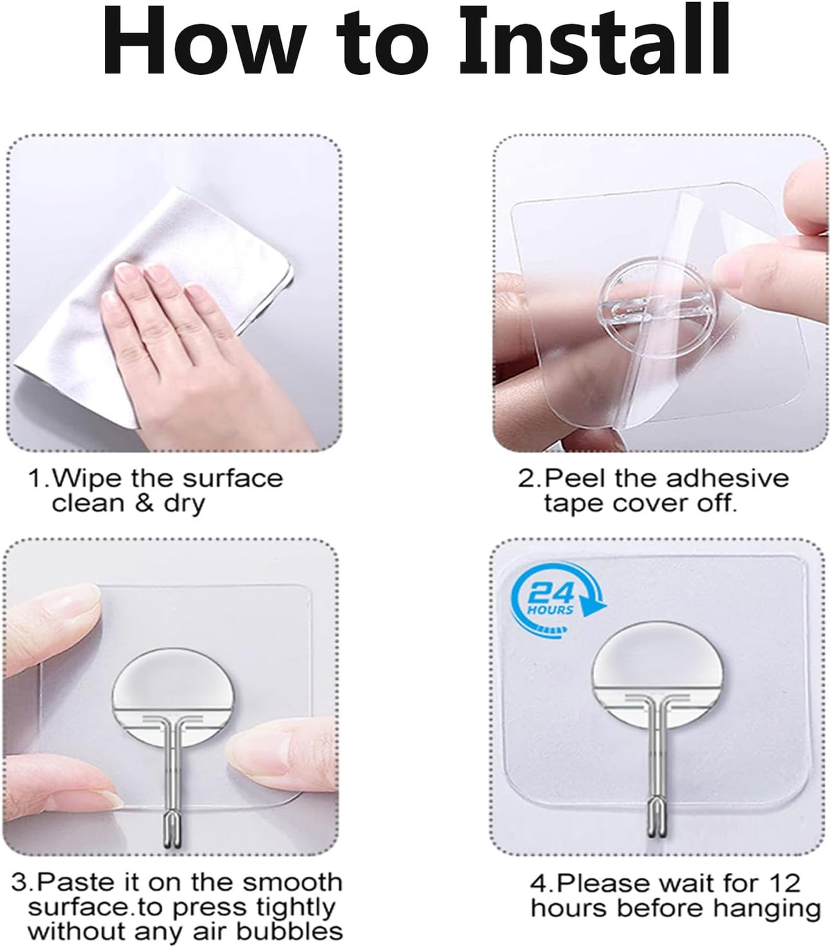 Adhesive Wall Hooks No Drill Large Clear Heavy Duty,13LB Sticky 8 Pack