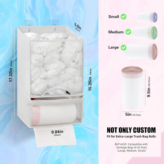 Plastic Bag Holder-Extra Large Bag Saver Dispenser Wall Mount Organizer Grocery Trash Roll Bag Holder Dispenser-Daily Storage Solution for Kitchen/Bathroom/Laundry/in-Home Recycling Bins