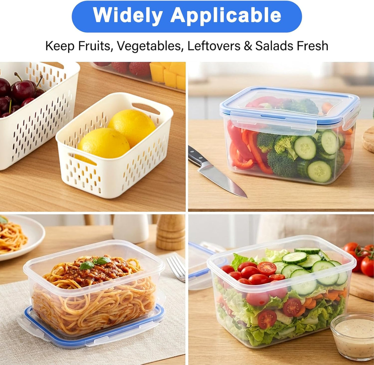 3 Pack Fruit Storage Containers for Fridge with Removable Colander,Airtight Produce Storage Containers with Lids Label Sheets, BPA-Free Berry Keeper for Fruit, Salad, Berry, Fresh(29oz+59oz+112oz)