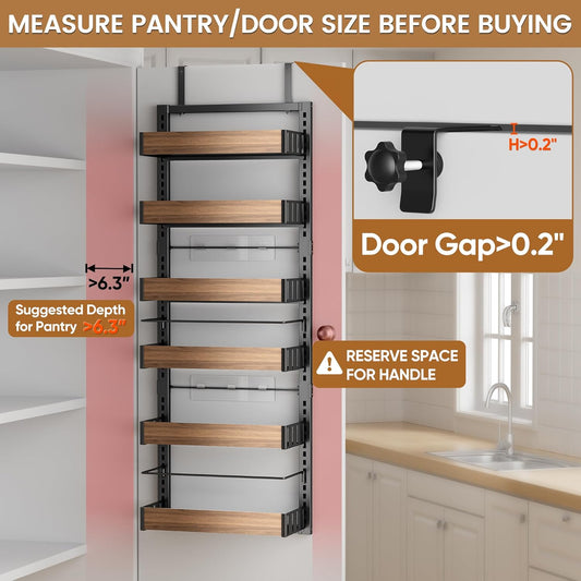 POKIPO 8 Tier Over The Door Pantry Organizer, 2 IN 1 Wall Mount or Hanging Spice Rack Seasoning Shelves with Adjustable Basket, Back of Door Organizer and Storage for Kitchen Cabinet and Room Closet