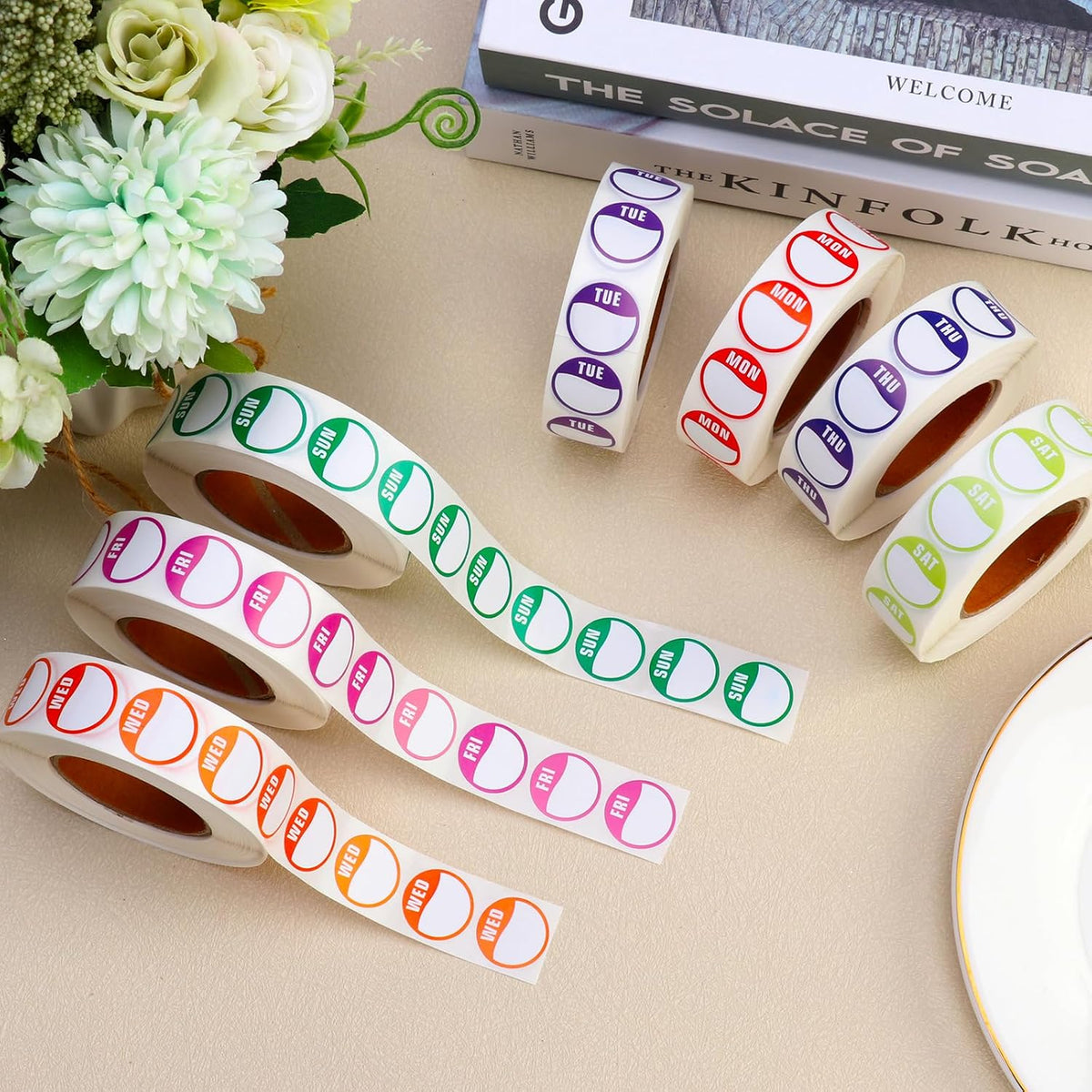 7000pcs Days of The Week Stickers Colored Dot Food Labels Removable Date Labels with Dispenser Box for Food Containers Restaurant Supplies