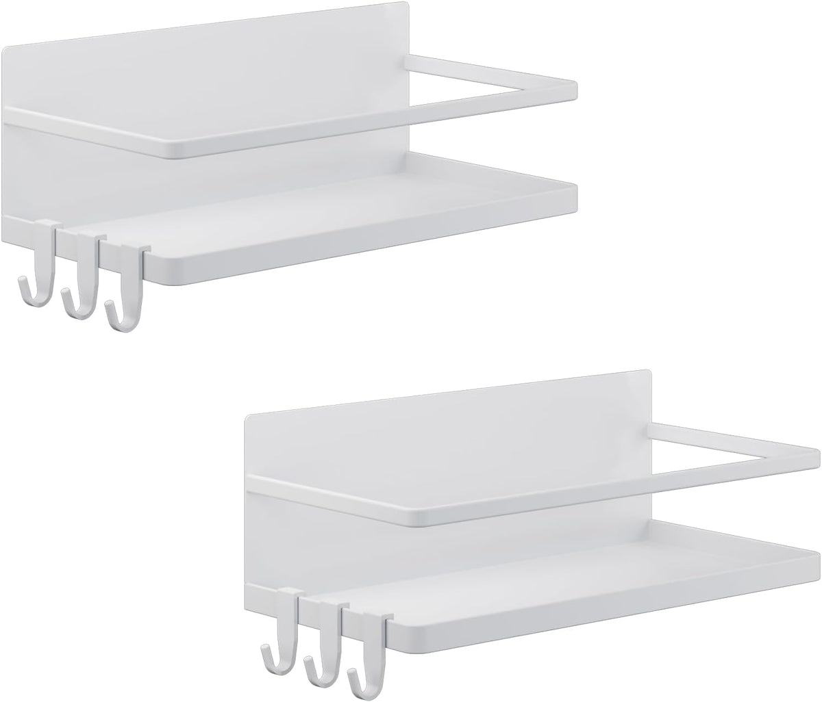 White Magnetic Fridge Spice Rack with 6 Movable Hooks, 2-Pack
