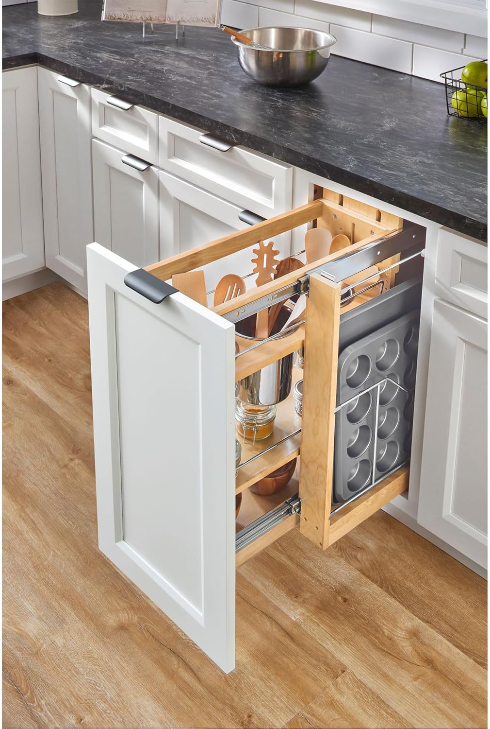 Pullout Organizer w/Soft-Close, Min Cabinet Opening 5.5" W | 5" W Slide Out Pantry Spice or Utensil Storage Rack w/BLUM Soft-Close & Adjustable Shelves for Base Cabinet, 448UT-BCSC-5C