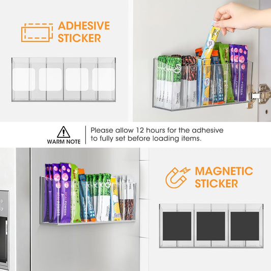 Drink Packet Organizer, Mountable Water Packet Organization Holder with Adhesive & Magnetic Sticker, Pantry Organizers Kitchen Storage for Countertop Table Fridge Cabinet