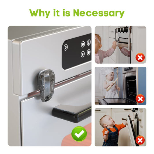 1 Pcs Baby Safety Oven Door Lock, Double Button Oven Lock for Kitchen Safety (Clear-Black)