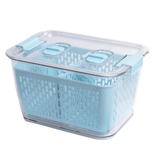 Colander Bin, Produce Saver, Fridge Organizer With Lid, Wash, Strain and Store, Great for Refrigerator, Freezer and Pantry, Medium, Mint Green, Pack of 1