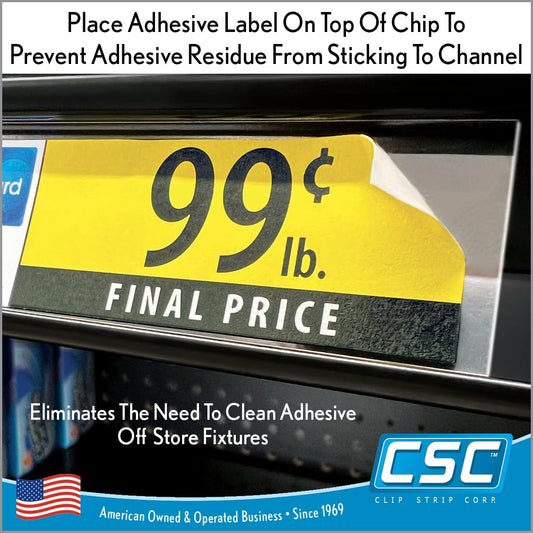 . Price/Data Channel Label Holder Chips, Clear Plastic Tags, 2" L x 1.25" H, 10 Mil Thick, Gondola Shelf Edge, Reusable, Made for Point of Purchase Shelf Molding (1000)