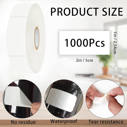 1000 Blank Removable Freezer Labels,Date Label 1x2 Inch Food Storage Stickers,Water Oil Resistant Easy Clean Leaves no Residue,for Kitchen,Restaurants,Markets,Food Containers,Jars