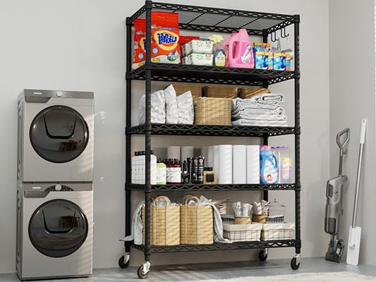 74" H Wire Shelving 1250lbs 5 Tier Storage Shelves with Wheels